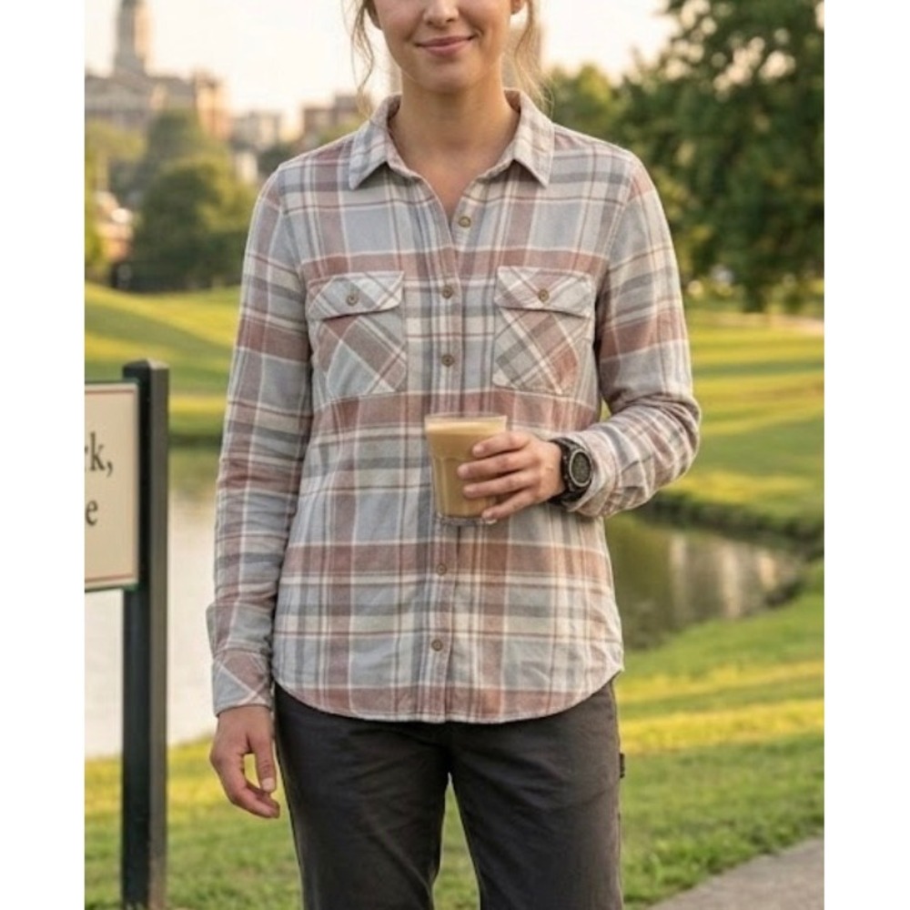 Altar'd State Womens XS Plaid Flannel Shirt Pink Blue High Low Button Down Tunic